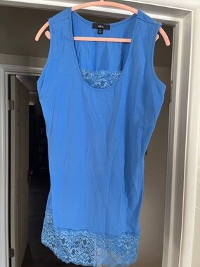 ellos Bright Blue Scoop Neck Tank with Lace Hem